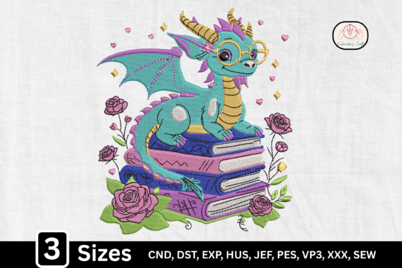 Fantasy Dragon on Floral Book Stack