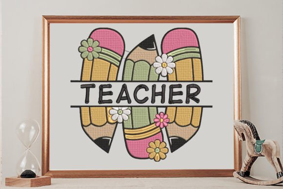 Floral Pencils Teacher Embroidery